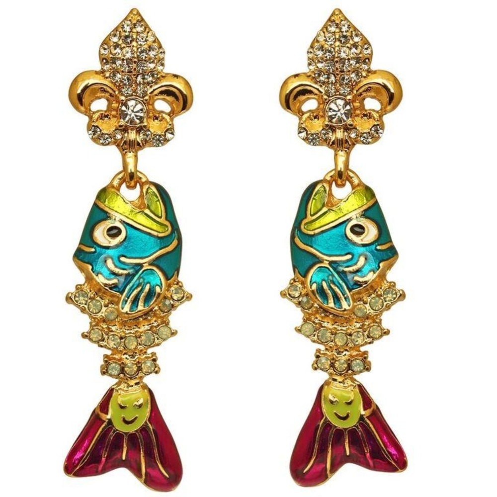 Ritzy Couture Fish Sticks Fishbone Pave Crystal Earrings for Women (Goldtone)